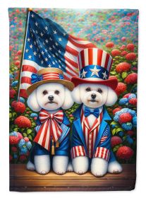 All American Bichon Frise House Flag Large Porch Sleeve Pole Decorative Outside Yard Banner Artwork Wall Hanging, Polyester, House Size, Multicolor