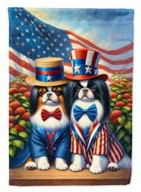 All American Japanese Chin House Flag Large Porch Sleeve Pole Decorative Outside Yard Banner Artwork Wall Hanging, Polyester, House Size, Multicolor