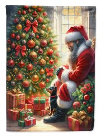 Miniature Pinscher and Santa Claus House Flag Large Porch Sleeve Pole Decorative Outside Yard Banner Artwork Wall Hanging, Polyester, House Size