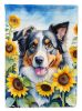 Australian Shepherd in Sunflowers Garden Flag Mailbox Flag Decorative Yard Flag Banner Outside Patio Artwork Yard Flower Beds, Garden Size, Multicolor