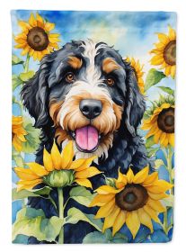 Bernedoodle in Sunflowers Garden Flag Mailbox Flag Decorative Yard Flag Banner Outside Patio Artwork Yard Flower Beds, Garden Size, Multicolor