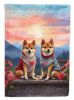 Shiba Inu Two Hearts House Flag Large Porch Sleeve Pole Decorative Outside Yard Banner Artwork Wall Hanging, Polyester, House Size, Multicolor