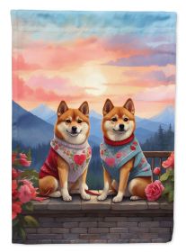 Shiba Inu Two Hearts House Flag Large Porch Sleeve Pole Decorative Outside Yard Banner Artwork Wall Hanging, Polyester, House Size, Multicolor