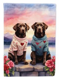 Chocolate Labrador Retriever Two Hearts House Flag Large Porch Sleeve Pole Decorative Outside Yard Banner Artwork Wall Hanging, Polyester, House Size