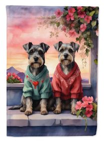 Schnauzer Two Hearts House Flag Large Porch Sleeve Pole Decorative Outside Yard Banner Artwork Wall Hanging, Polyester, House Size, Multicolor