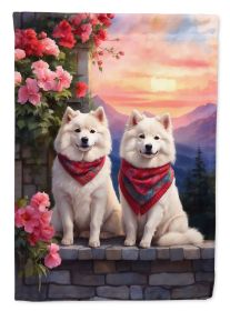 Samoyed Two Hearts House Flag Large Porch Sleeve Pole Decorative Outside Yard Banner Artwork Wall Hanging, Polyester, House Size, Multicolor