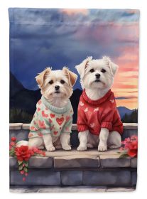 Maltese Two Hearts House Flag Large Porch Sleeve Pole Decorative Outside Yard Banner Artwork Wall Hanging, Polyester, House Size, Multicolor