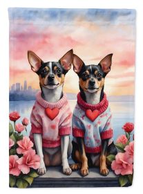 Rat Terrier Two Hearts House Flag Large Porch Sleeve Pole Decorative Outside Yard Banner Artwork Wall Hanging, Polyester, House Size, Multicolor