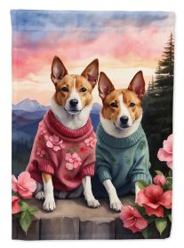 Basenji Two Hearts House Flag Large Porch Sleeve Pole Decorative Outside Yard Banner Artwork Wall Hanging, Polyester, House Size, Multicolor