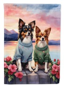 Papillon Two Hearts House Flag Large Porch Sleeve Pole Decorative Outside Yard Banner Artwork Wall Hanging, Polyester, House Size, Multicolor