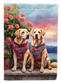 Yellow Labrador Retriever Two Hearts House Flag Large Porch Sleeve Pole Decorative Outside Yard Banner Artwork Wall Hanging, Polyester, House Size