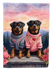 Rottweiler Two Hearts House Flag Large Porch Sleeve Pole Decorative Outside Yard Banner Artwork Wall Hanging, Polyester, House Size, Multicolor