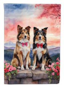 Collie Two Hearts House Flag Large Porch Sleeve Pole Decorative Outside Yard Banner Artwork Wall Hanging, Polyester, House Size, Multicolor