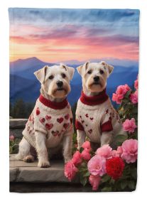 Sealyham Terrier Two Hearts House Flag Large Porch Sleeve Pole Decorative Outside Yard Banner Artwork Wall Hanging, Polyester, House Size, Multicolor