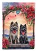 Keeshond Two Hearts House Flag Large Porch Sleeve Pole Decorative Outside Yard Banner Artwork Wall Hanging, Polyester, House Size, Multicolor