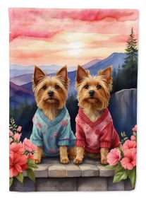 Silky Terrier Two Hearts House Flag Large Porch Sleeve Pole Decorative Outside Yard Banner Artwork Wall Hanging, Polyester, House Size, Multicolor