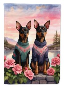 Manchester Terrier Two Hearts House Flag Large Porch Sleeve Pole Decorative Outside Yard Banner Artwork Wall Hanging, Polyester, House Size