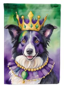 Border Collie King of Mardi Gras House Flag Large Porch Sleeve Pole Decorative Outside Yard Banner Artwork Wall Hanging, Polyester, House Size