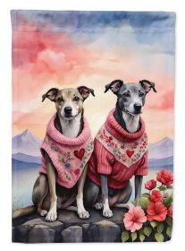 Whippet Two Hearts House Flag Large Porch Sleeve Pole Decorative Outside Yard Banner Artwork Wall Hanging, Polyester, House Size, Multicolor