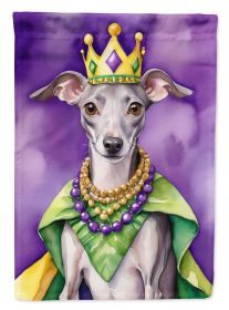 Italian Greyhound King of Mardi Gras House Flag Large Porch Sleeve Pole Decorative Outside Yard Banner Artwork Wall Hanging, Polyester, House Size