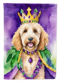 Goldendoodle King of Mardi Gras House Flag Large Porch Sleeve Pole Decorative Outside Yard Banner Artwork Wall Hanging, Polyester, House Size