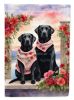 Black Labrador Retriever Two Hearts House Flag Large Porch Sleeve Pole Decorative Outside Yard Banner Artwork Wall Hanging, Polyester, House Size