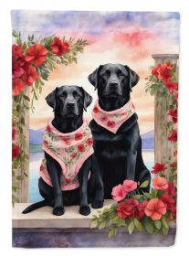Black Labrador Retriever Two Hearts House Flag Large Porch Sleeve Pole Decorative Outside Yard Banner Artwork Wall Hanging, Polyester, House Size