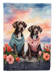 German Shorthaired Pointer Two Hearts House Flag Large Porch Sleeve Pole Decorative Outside Yard Banner Artwork Wall Hanging, Polyester, House Size