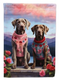 Weimaraner Two Hearts House Flag Large Porch Sleeve Pole Decorative Outside Yard Banner Artwork Wall Hanging, Polyester, House Size, Multicolor