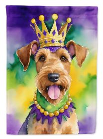 Airedale Terrier King of Mardi Gras House Flag Large Porch Sleeve Pole Decorative Outside Yard Banner Artwork Wall Hanging, Polyester, House Size