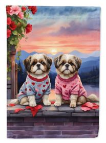 Shih Tzu Two Hearts House Flag Large Porch Sleeve Pole Decorative Outside Yard Banner Artwork Wall Hanging, Polyester, House Size, Multicolor