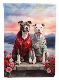 Pit Bull Terrier Two Hearts House Flag Large Porch Sleeve Pole Decorative Outside Yard Banner Artwork Wall Hanging, Polyester, House Size, Multicolor