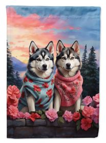 Siberian Husky Two Hearts House Flag Large Porch Sleeve Pole Decorative Outside Yard Banner Artwork Wall Hanging, Polyester, House Size, Multicolor