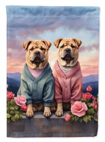 Shar Pei Two Hearts House Flag Large Porch Sleeve Pole Decorative Outside Yard Banner Artwork Wall Hanging, Polyester, House Size, Multicolor
