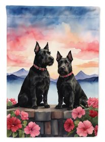 Scottish Terrier Two Hearts House Flag Large Porch Sleeve Pole Decorative Outside Yard Banner Artwork Wall Hanging, Polyester, House Size, Multicolor