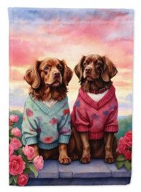 Sussex Spaniel Two Hearts House Flag Large Porch Sleeve Pole Decorative Outside Yard Banner Artwork Wall Hanging, Polyester, House Size, Multicolor