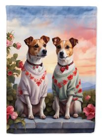 Jack Russell Terrier Two Hearts House Flag Large Porch Sleeve Pole Decorative Outside Yard Banner Artwork Wall Hanging, Polyester, House Size
