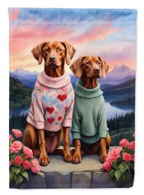 Vizsla Two Hearts House Flag Large Porch Sleeve Pole Decorative Outside Yard Banner Artwork Wall Hanging, Polyester, House Size, Multicolor