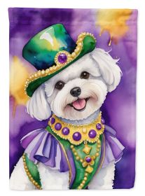 Bichon Frise King of Mardi Gras House Flag Large Porch Sleeve Pole Decorative Outside Yard Banner Artwork Wall Hanging, Polyester, House Size