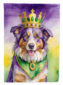Australian Shepherd King of Mardi Gras House Flag Large Porch Sleeve Pole Decorative Outside Yard Banner Artwork Wall Hanging, Polyester, House Size