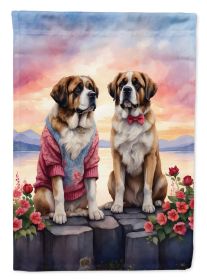 Saint Bernard Two Hearts House Flag Large Porch Sleeve Pole Decorative Outside Yard Banner Artwork Wall Hanging, Polyester, House Size, Multicolor