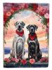 Great Dane Two Hearts House Flag Large Porch Sleeve Pole Decorative Outside Yard Banner Artwork Wall Hanging, Polyester, House Size, Multicolor