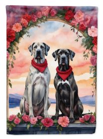 Great Dane Two Hearts House Flag Large Porch Sleeve Pole Decorative Outside Yard Banner Artwork Wall Hanging, Polyester, House Size, Multicolor