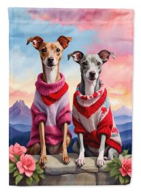 Italian Greyhound Two Hearts House Flag Large Porch Sleeve Pole Decorative Outside Yard Banner Artwork Wall Hanging, Polyester, House Size, Multicolor