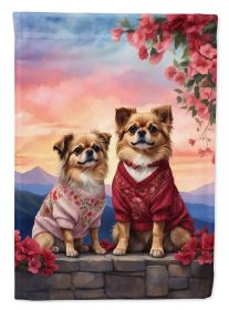 Tibetan Spaniel Two Hearts House Flag Large Porch Sleeve Pole Decorative Outside Yard Banner Artwork Wall Hanging, Polyester, House Size, Multicolor