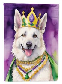 White German Shepherd King of Mardi Gras House Flag Large Porch Sleeve Pole Decorative Outside Yard Banner Artwork Wall Hanging, Polyester, House Size