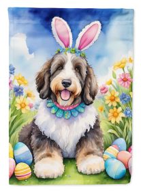 Bernedoodle Easter Egg Hunt House Flag Large Porch Sleeve Pole Decorative Outside Yard Banner Artwork Wall Hanging, Polyester, House Size, Multicolor