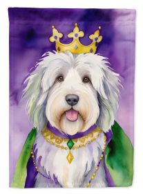 Old English Sheepdog King of Mardi Gras House Flag Large Porch Sleeve Pole Decorative Outside Yard Banner Artwork Wall Hanging, Polyester, House Size