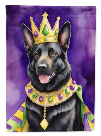 Black German Shepherd King of Mardi Gras House Flag Large Porch Sleeve Pole Decorative Outside Yard Banner Artwork Wall Hanging, Polyester, House Size