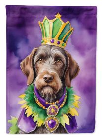 German Wirehaired Pointer King of Mardi Gras House Flag Large Porch Sleeve Pole Decorative Outside Yard Banner Artwork Wall Hanging, Polyester